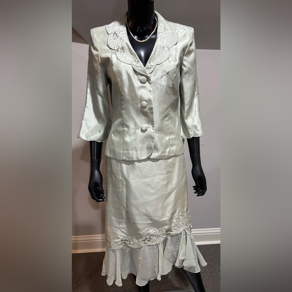 Vtg Plaza South Mint Green Skirt Suit Embroidery New NWT 10 - Picture 1 of 14